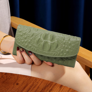 多卡位大钞夹高档鳄鱼纹真皮长款 小钱包女百搭2026新款 牛皮超薄款