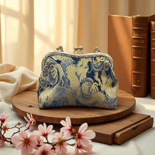 国风精致龙纹图案旗袍布艺包单肩斜跨手提包礼服包宴会包手拿包