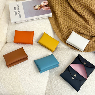 卡包女士真皮对折卡夹H家EP掌纹按扣高端跨境卡片包零钱包硬币包