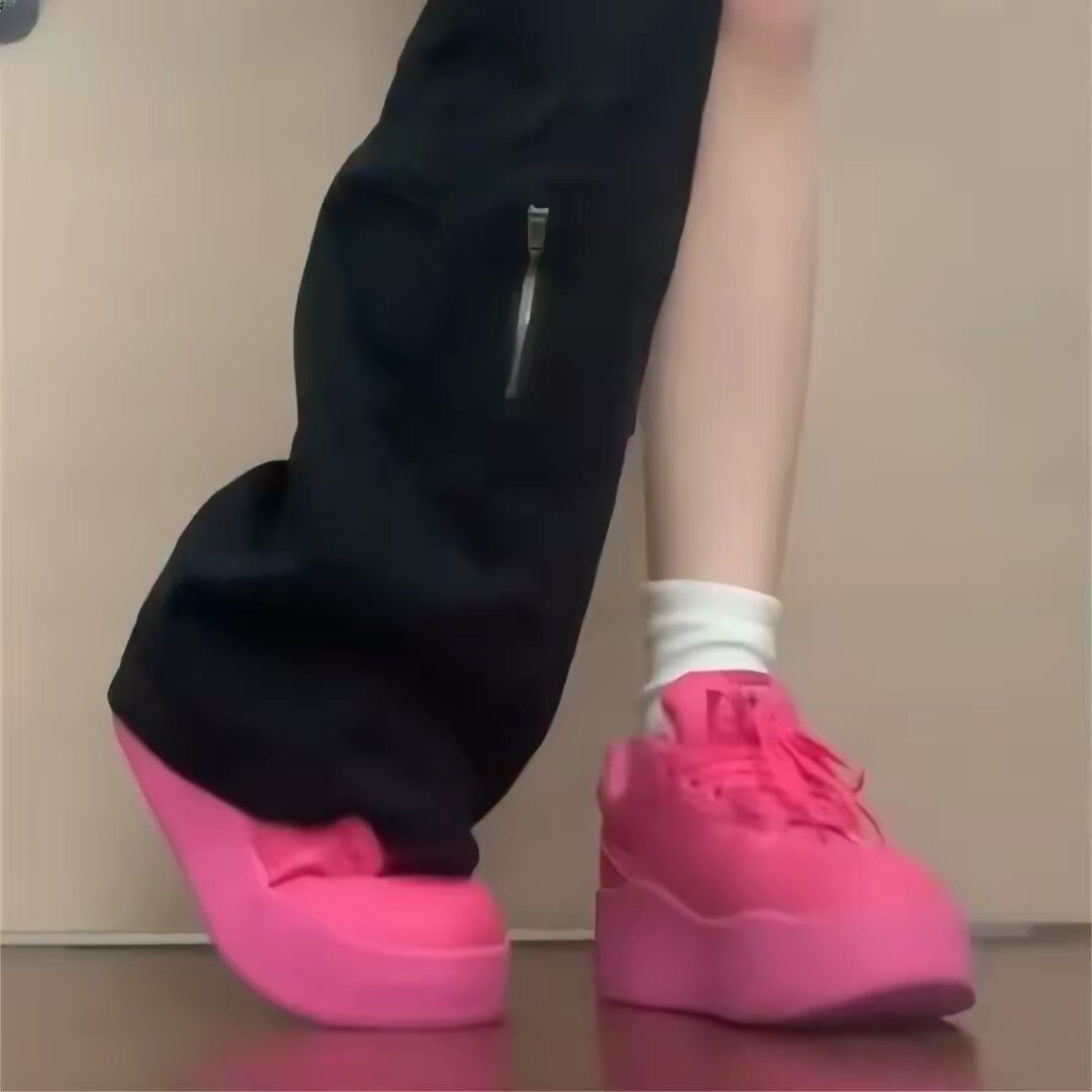 新款火龙果玫粉色厚底漫行鞋女c休闲板鞋