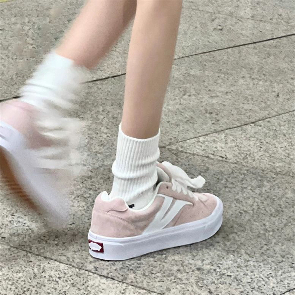 原创浅粉色拼接复古美式板鞋女可爱小众百搭休闲鞋高颜值设计潮鞋