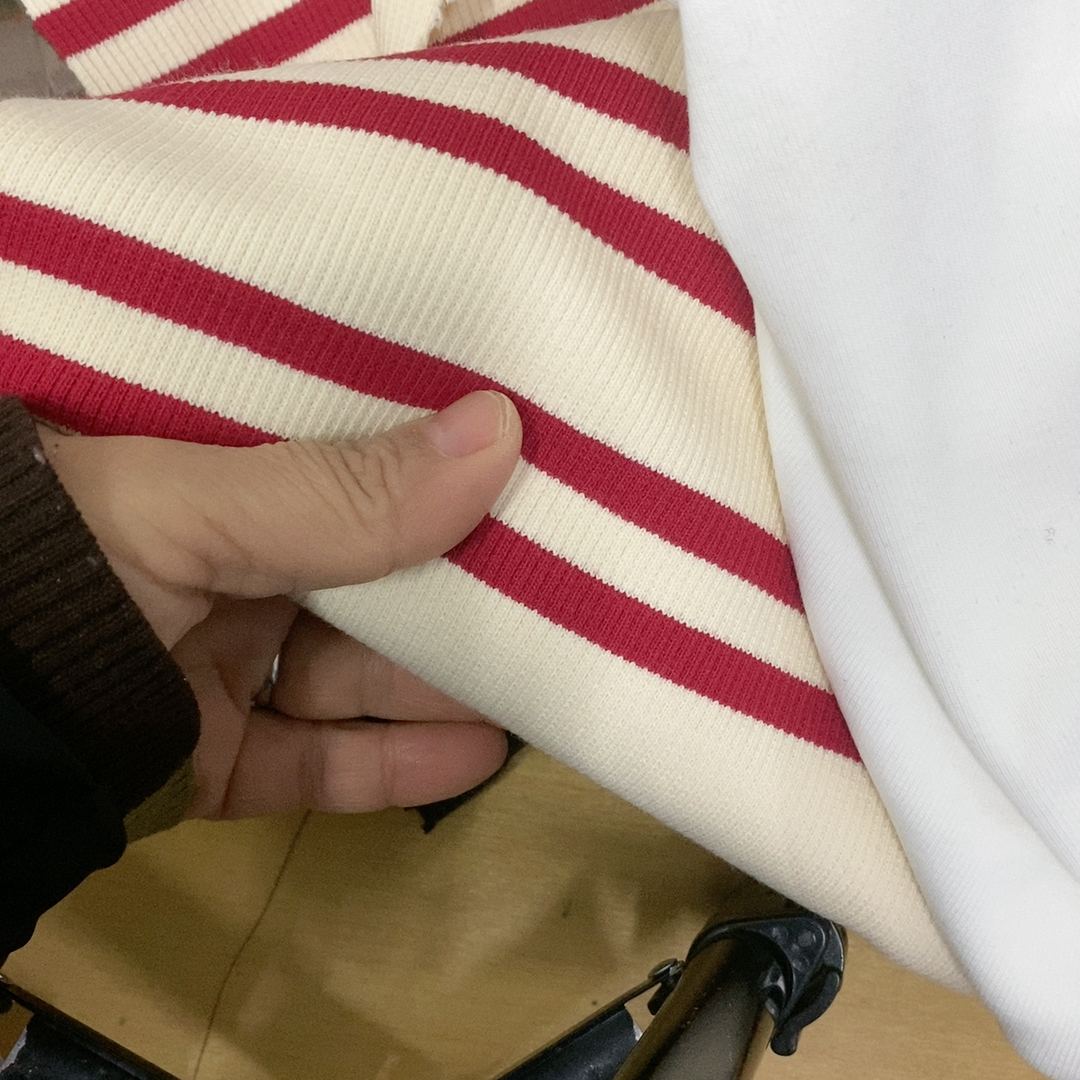 13元1米米杏色双红条纯棉2比2螺纹满28元包邮