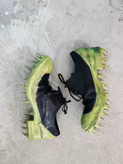 Horse Leather Pointed Toe Lace-Up Dark Avant-Garde Resin Hand-Stitched Goodyear Welted Water-Washed Artisan Leather Shoes 2600Lr