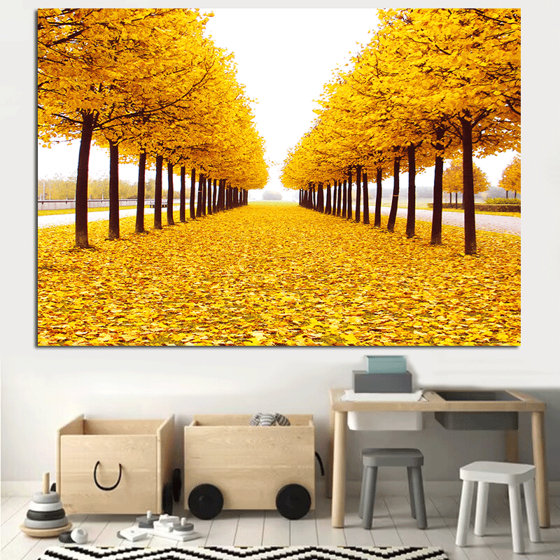 遍地黄金自粘墙贴画枫树林沙发背景风景画客厅墙上防水招财装饰画