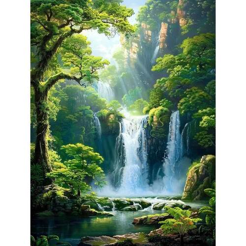 流水生财防水自粘山水墙贴