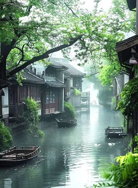 中国风小镇风光自粘防水墙贴