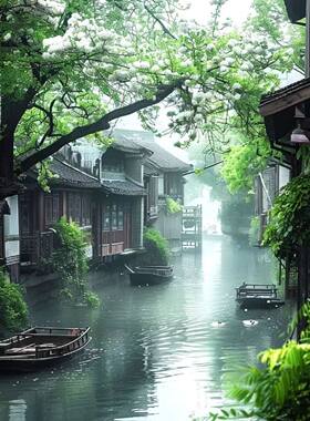 中国风小镇风光自粘防水墙贴