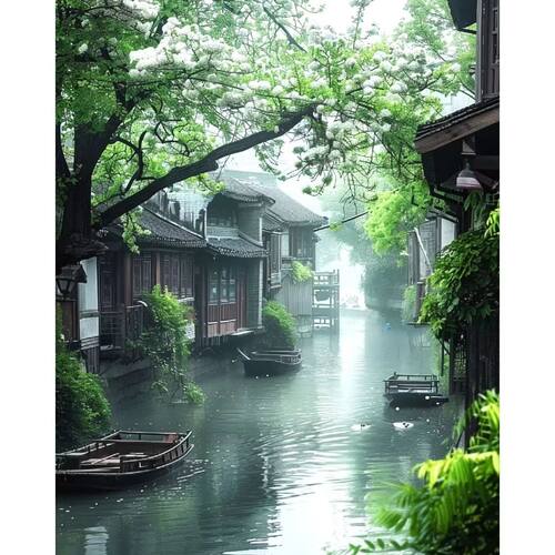 中国风小镇风光自粘防水墙贴