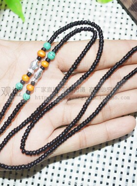 新品热销黑色算盘珠金三鱼股线编织藏银鱼项链经典挂绳男绳直销