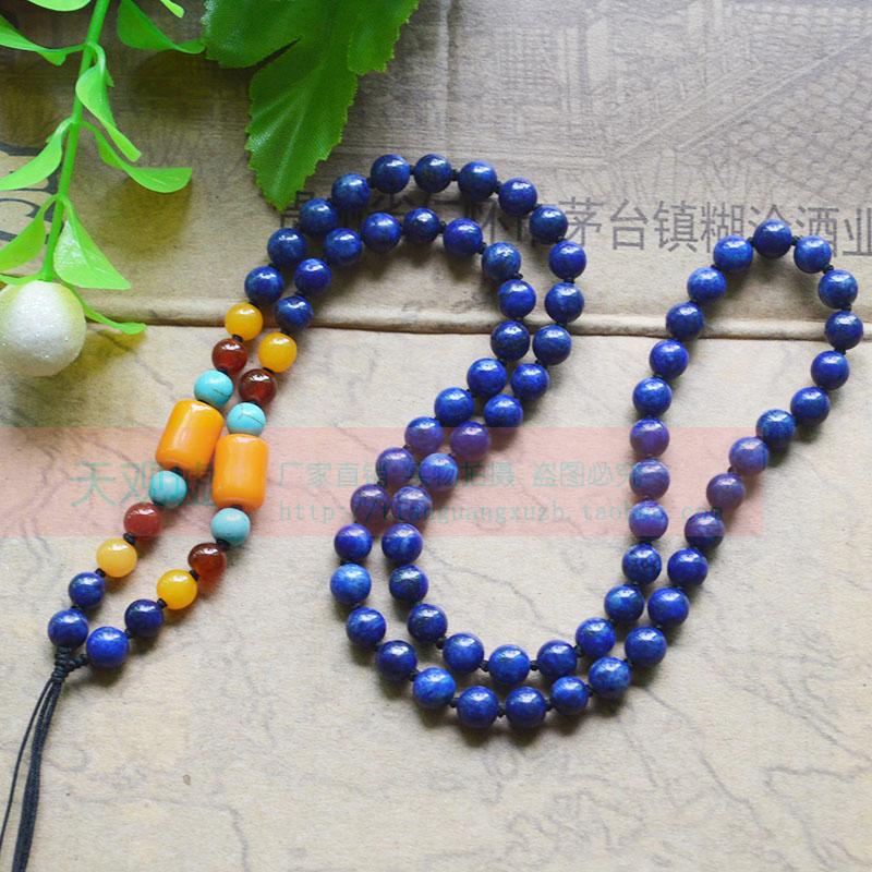 包邮蜜蜡鼓珠+青金石毛衣链玉器
