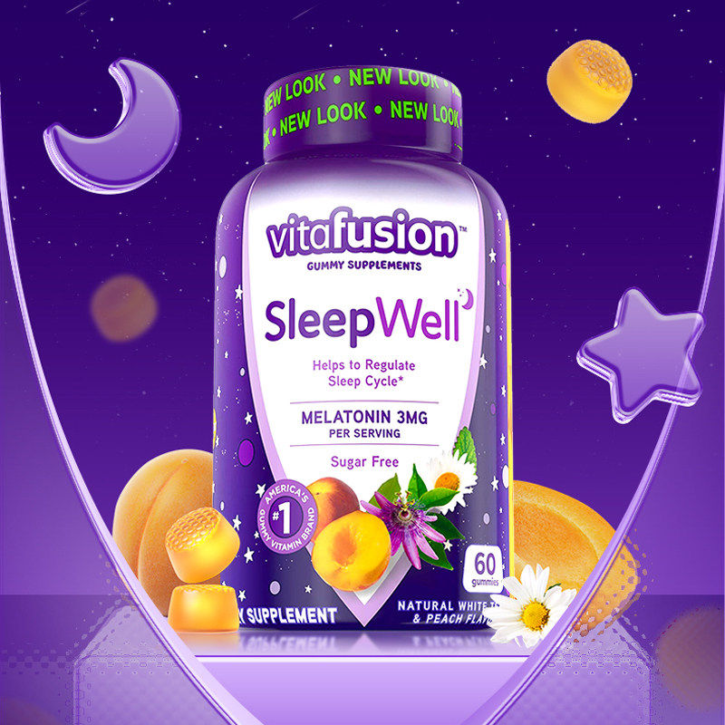 美国进口vitafusion褪黑素软糖3mg睡眠软糖60粒安瓶成人官方正品