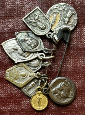 vintage法国古董铜镀银人物建筑浮雕中古吊坠项链有PENIN名家签名