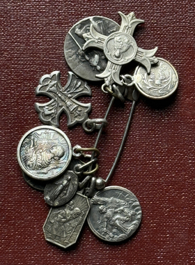 vintage法国古董银标铜镀银人物建筑浮雕中古吊坠项链情侣小众品