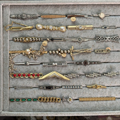 饰一字装 Art Deco新艺术时古董天然贝母铜质珐琅水晶宝石装 饰胸针