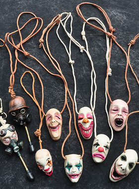 旅行粘土搞怪风软陶鬼脸面具项链