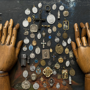 20古典祝福时光沉淀20-70年代法国古董精细雕刻人物奖牌项坠进口