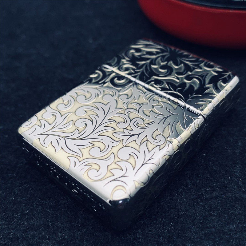 正品ZIPPO防风打火机金银色五面雕刻繁花似锦 富贵大唐草男士礼物