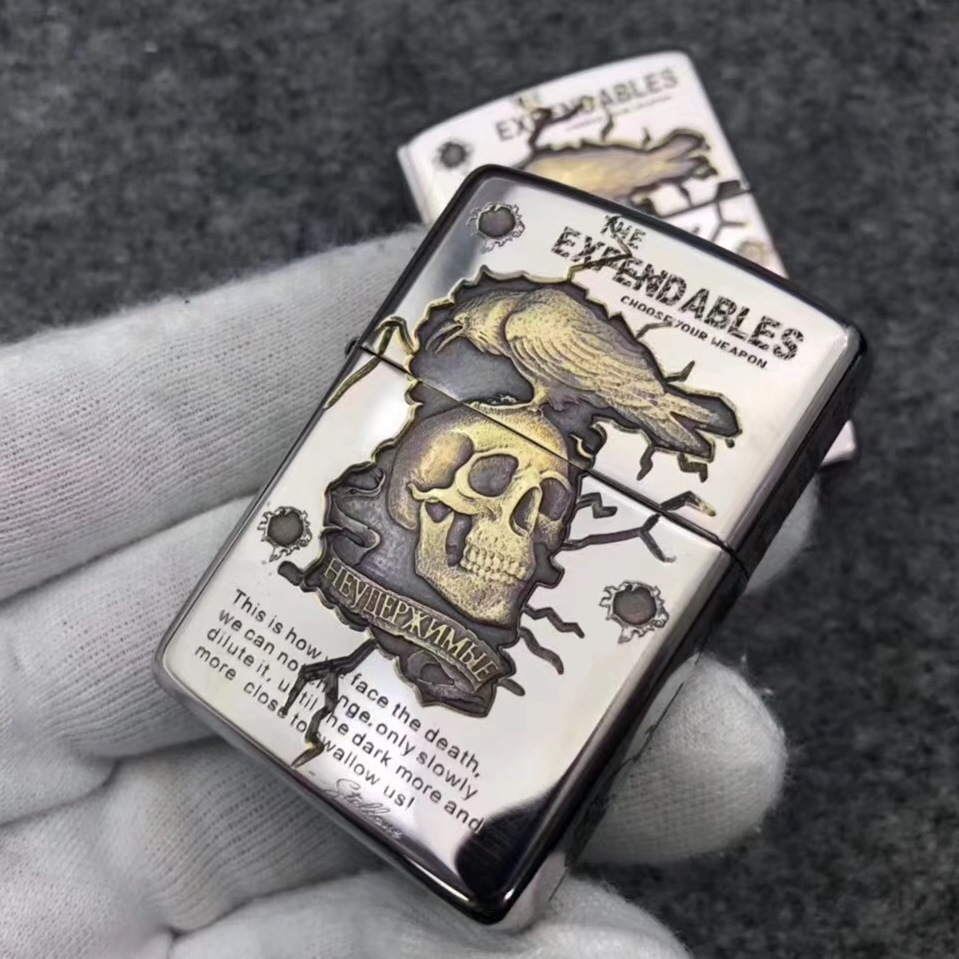 ZIPPO正版进口防风打火机 银色169盔甲3D五面雕刻 乌鸦骷髅敢死队