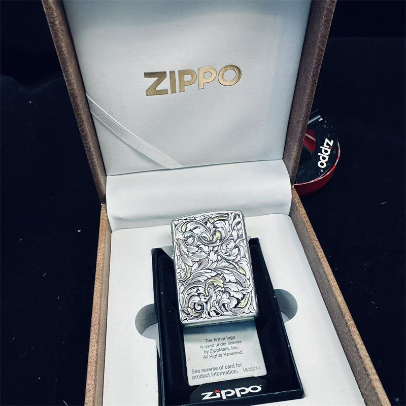 正品ZIPPO防风煤油打火机错金银唐草花五面雕刻男士情人节日礼品