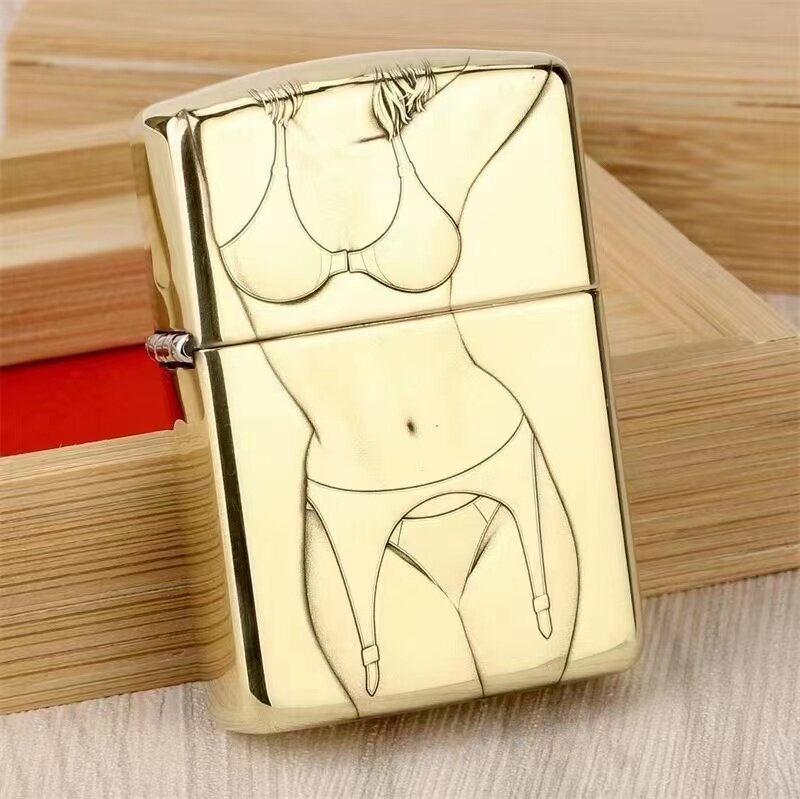 正品Zippo防风煤油打火机蚊版比基尼女郎 纯铜浮雕男士节日定制礼