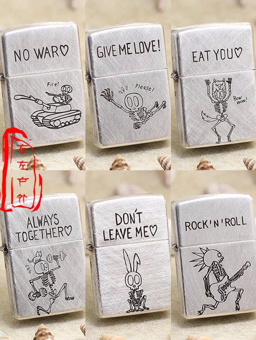 左左进口原装美国ZIPPO防风煤油打火机仿古做旧拉丝小鬼搞怪骷髅