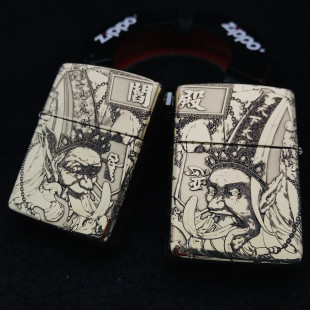 正品ZIPPO防风煤油打火机盔甲纯铜精雕五面阎罗黑白无常男节日礼