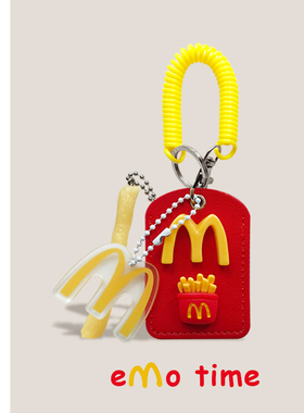emo原创M记麦麦红麦门禁卡便携pu卡收纳套钥匙扣挂件百搭包配饰品