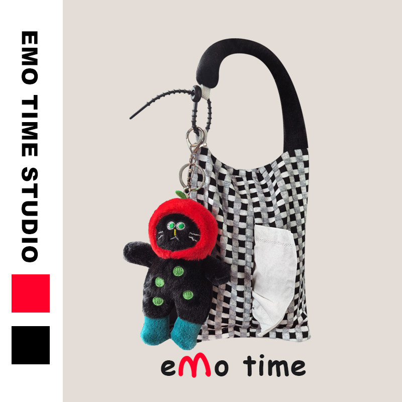 emo平安果小黑猫车载棋盘格纸抽盒可爱丑萌毛绒抽纸盒车内装饰品,汽车用品/电子/清洗/改装,车用纸巾盒/套,淘宝优惠券,粉丝福利购,淘宝优惠卷