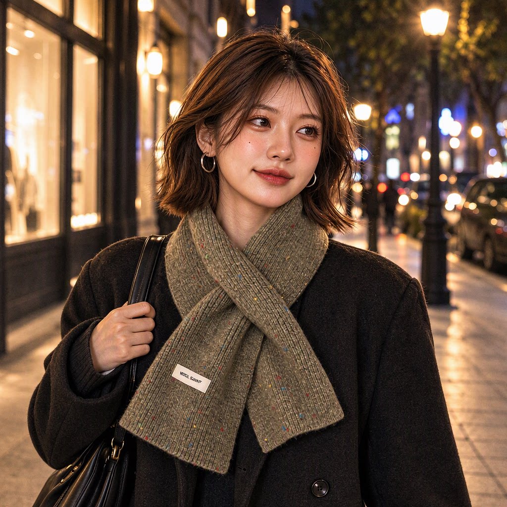 老钱风彩点针织小围巾女秋冬季韩版百搭交叉保暖围脖气质情侣款男