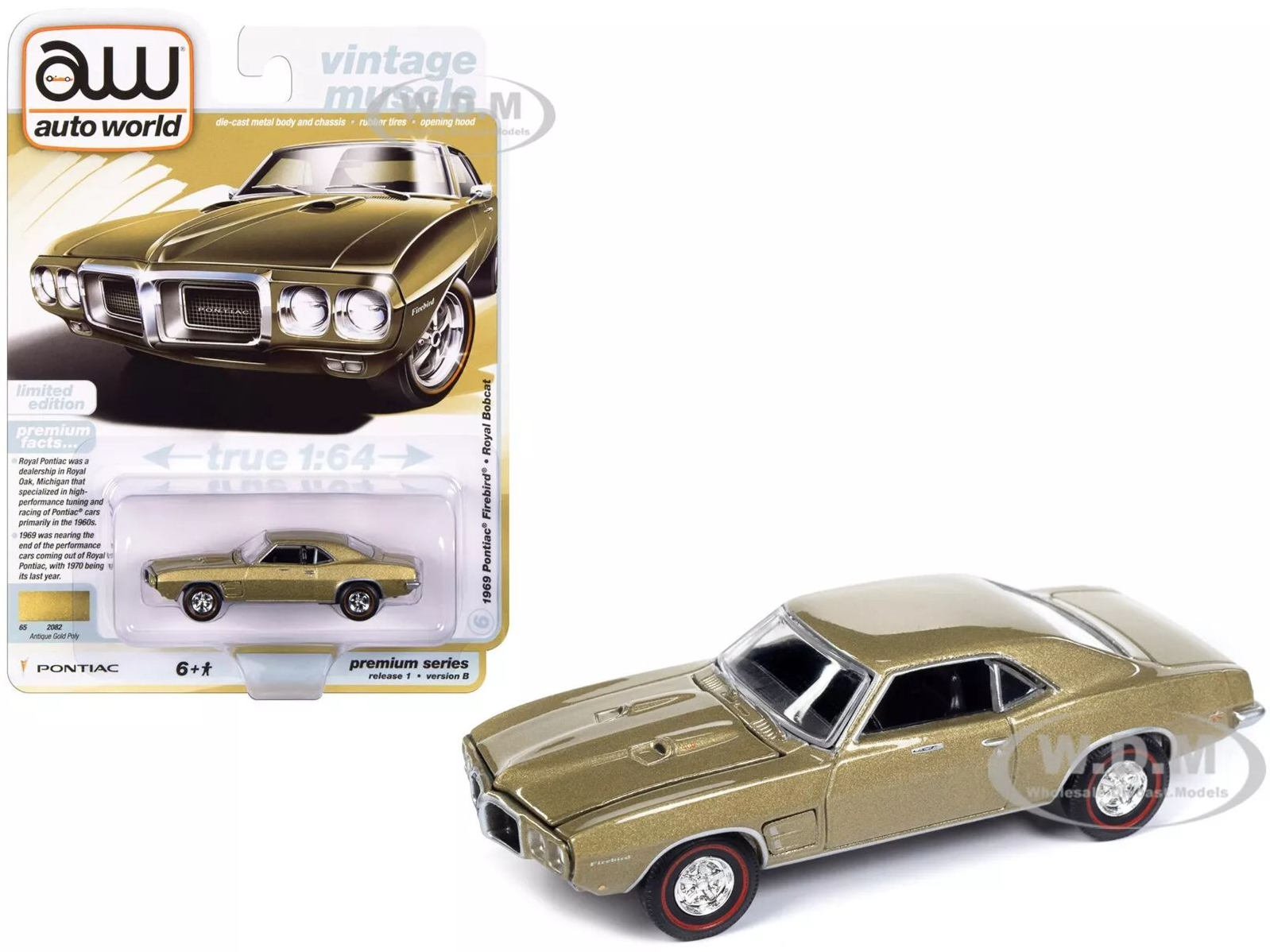 1/64-014 autoworld 1969款庞蒂亚克火鸟限量版古金色 包装轻瑕