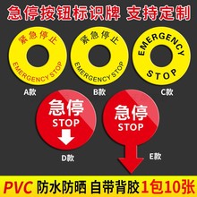 按钮标识牌 自动扶梯电梯急停按钮标识自粘 超市商场电梯紧急停止按钮指示提示标志标牌 紧急按钮标志牌贴纸