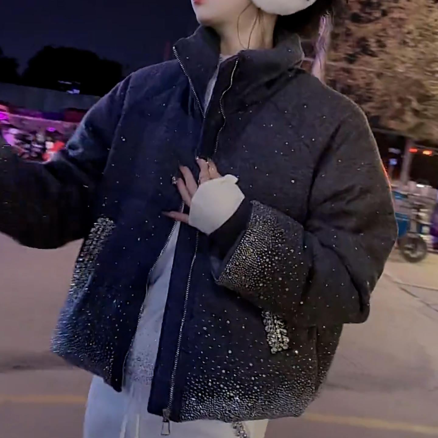 韩版立领烫钻短款棉服