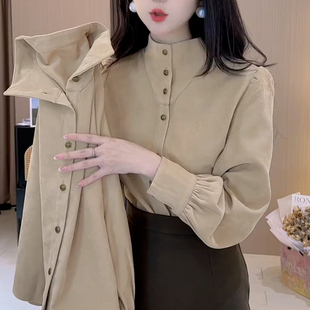 轻奢高级感内搭加厚高领打底衫 上衣女 秋冬新款 女士复古立领衬衫