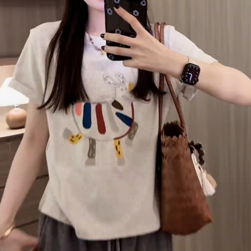 夏季通勤卡通印花宽松短袖T恤