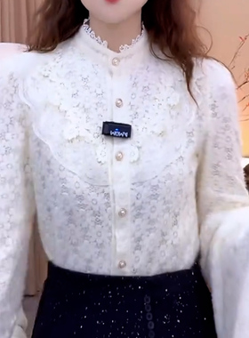 秋冬加绒衬衫小众设计感内搭加厚打底衫百搭减龄长袖上衣蕾丝小衫