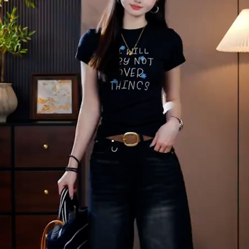 美式字母短袖修身显瘦女T恤