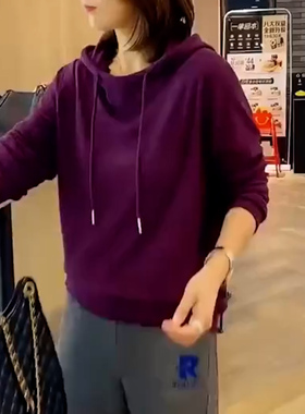 欧货新款洋气德绒显瘦连帽内搭打底衫款式加绒内搭卫衣休闲上衣女