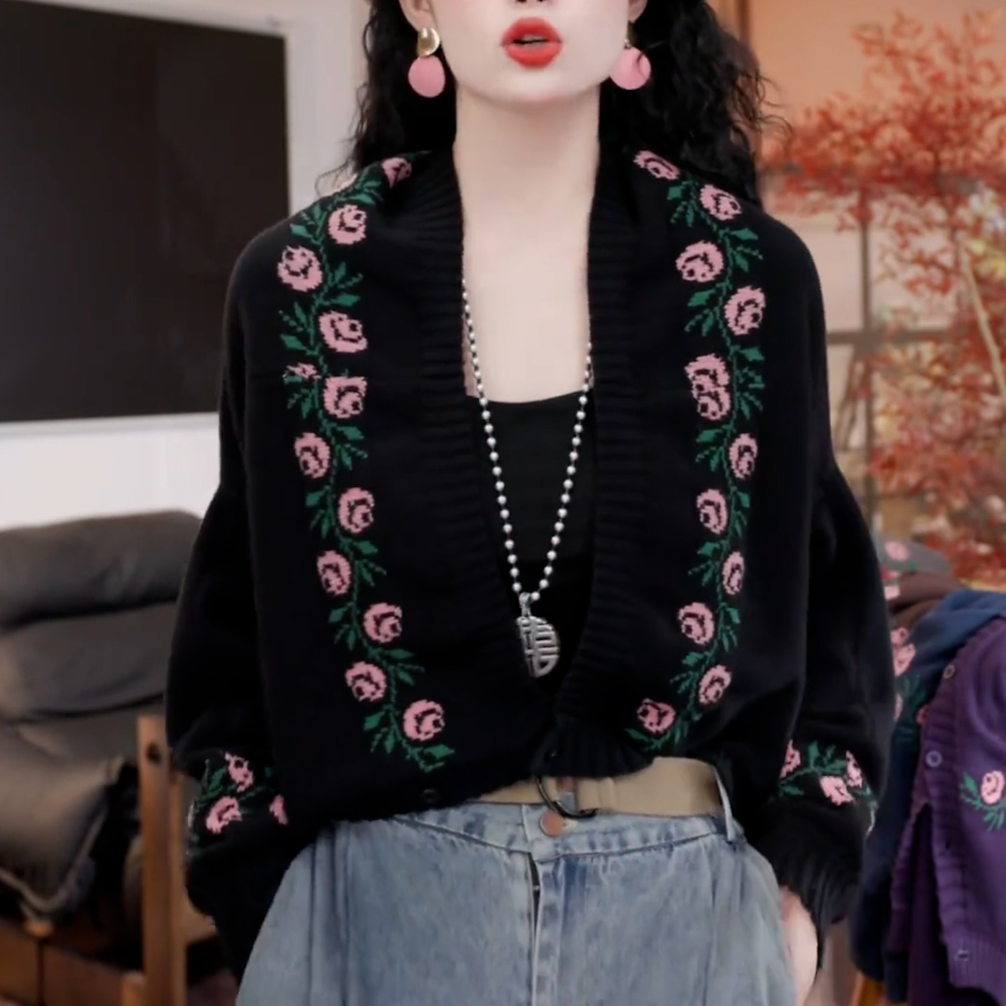 针织提花开衫秋冬新款毛衣