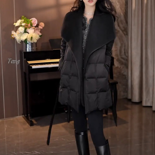 名媛风细带收腰保暖羽绒服女冬季新款韩系洋气大翻领显瘦外套宽松