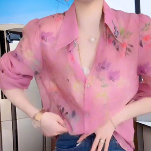 法式碎花雪纺衫女长袖翻领宽松显瘦气质衬衫百搭上衣独特漂亮衬衣