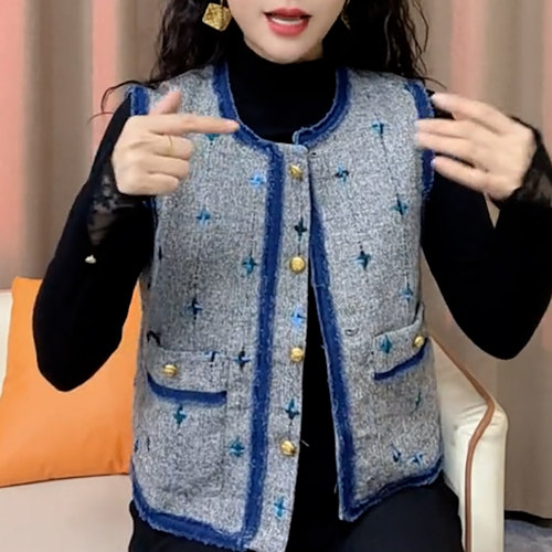 小香风撞色几何马甲女显瘦百搭
