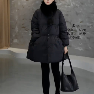 冬季时髦圆领单排扣慵懒风百搭羽绒服中长款高级感轻奢气质外套女