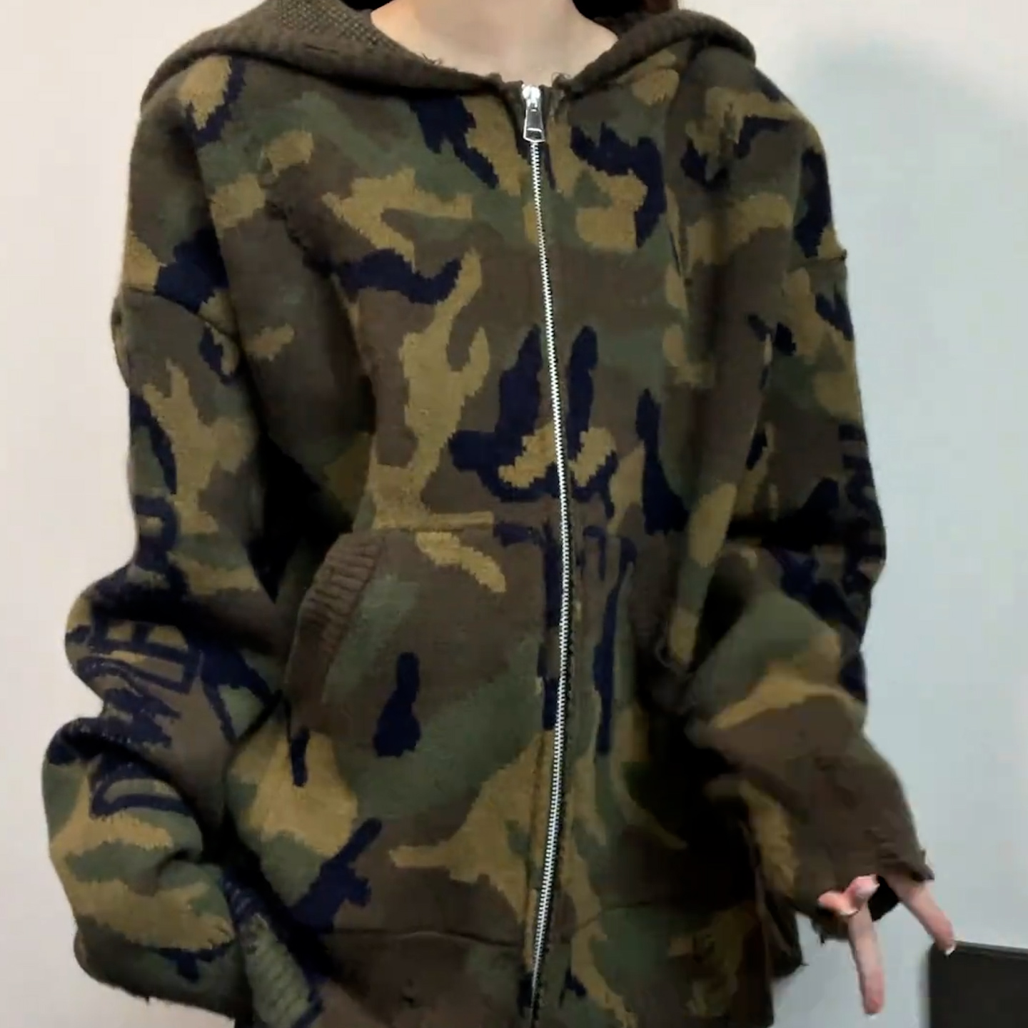 宽松外套美式复古迷彩连帽卫衣