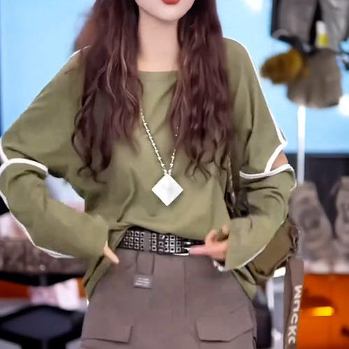 美式复古撞色条纹长袖T恤女显瘦