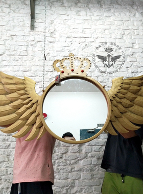 手工铜色 工业风 天使翅膀梳妆台盆镜酒吧咖啡店餐厅家居墙面装饰