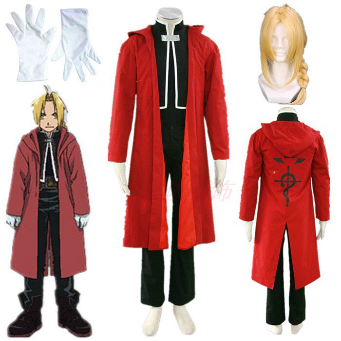 动漫cosplay服饰钢之炼金术士爱德华装1代红色军装假发套装现货