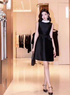 ORG黄杨钿甜同款 法式黑色甜美蝴蝶结无袖小香风连衣裙25新款春夏