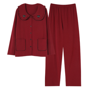 莱卡【高档面料】睡衣女秋冬季纯棉红色喜庆结婚家居服本命年套装