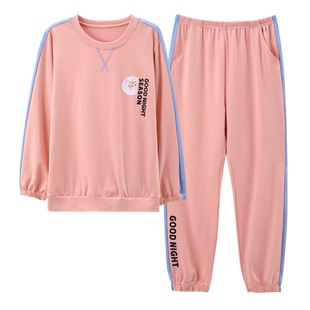 莱卡【高档面料】睡衣女秋冬季纯棉长袖休闲运动款家居服春天套装