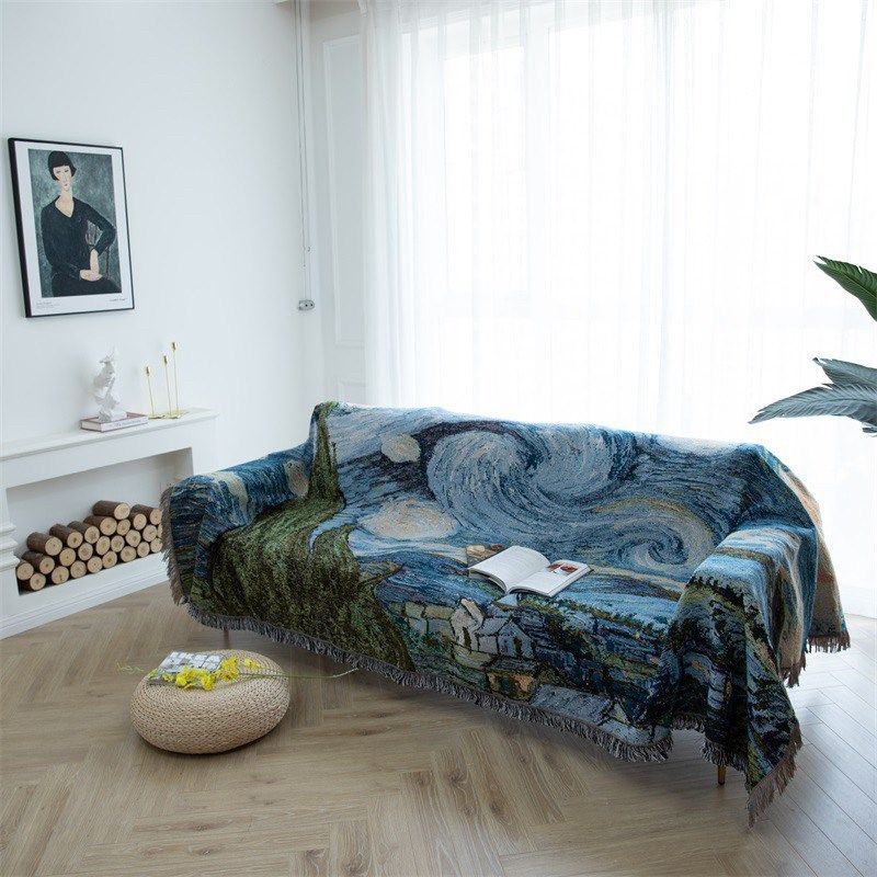 出口外贸梵高油画l装饰挂毯沙发罩靠背巾星空盖巾地毯沙发盖布坐,居家布艺,万能盖巾,淘宝优惠券,粉丝福利购,淘宝优惠卷
